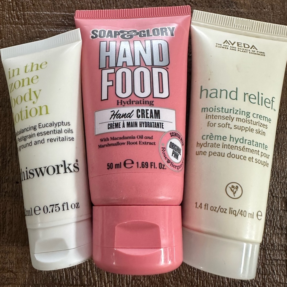 set of lotions - AVEDA + Soap & Glory + ThisWorks Hydrating Hand Cream